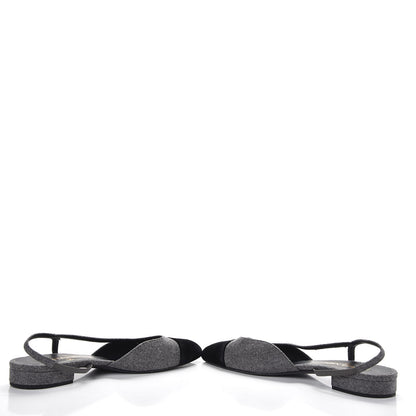 Chanel Wool Velvet Cap Toe CC Slingback Pumps 40.5 Grey Black 5 of 10