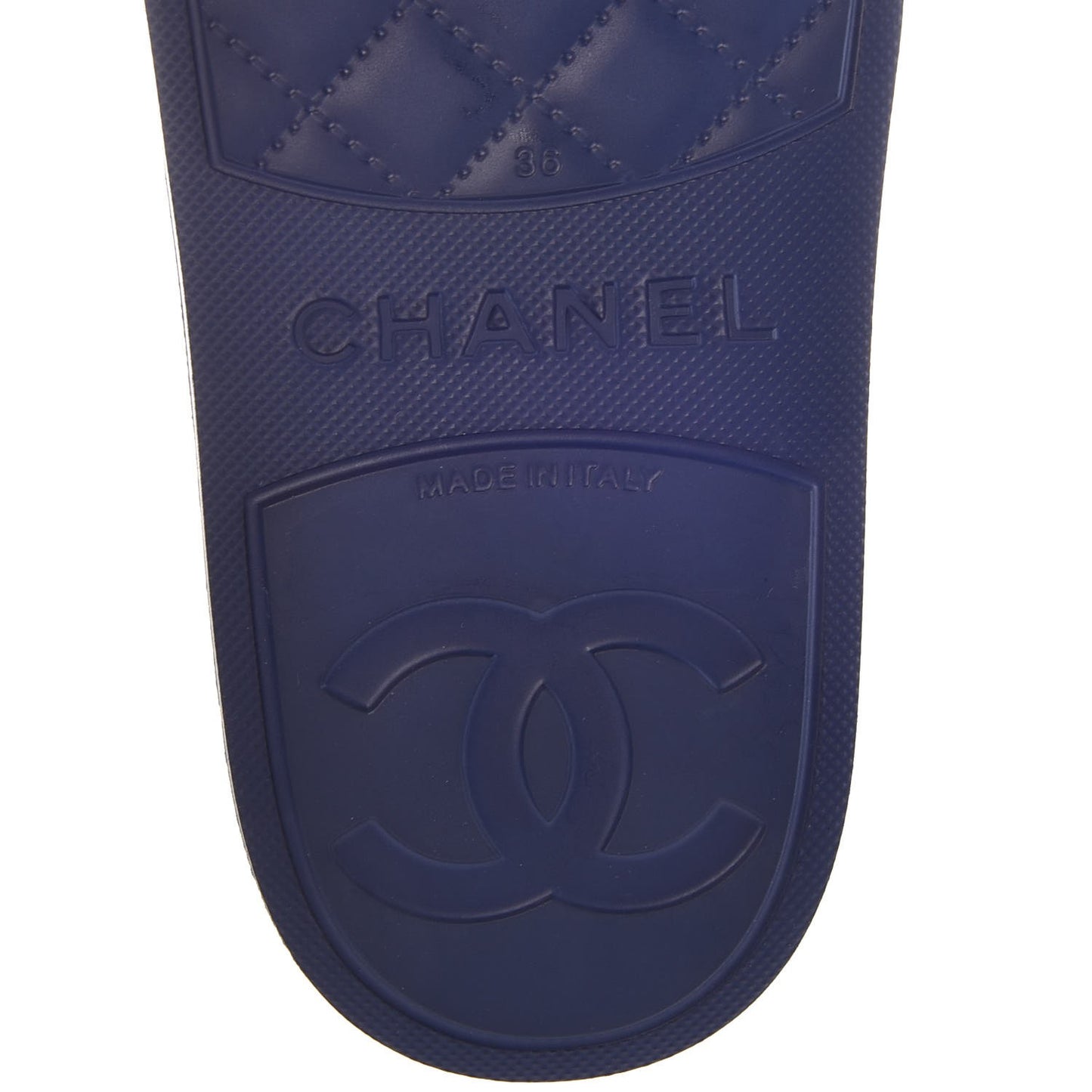 Rubber CC Flat Slide Sandals 36 Black Navy