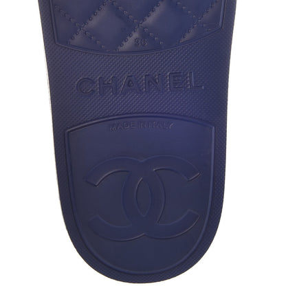 Chanel Rubber CC Flat Slide Sandals 36 Black Navy 6 of 9