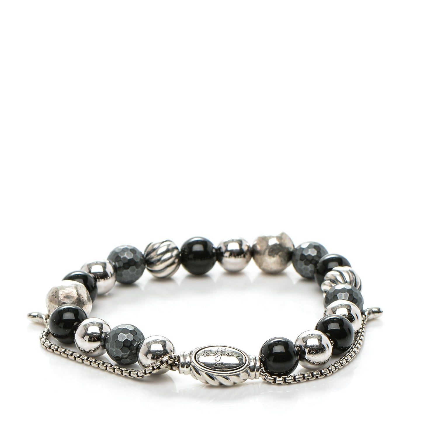 Sterling Silver Black Onyx Hematine 8mm Elements Bead Bracelet