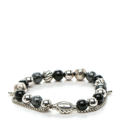 David Yurman Sterling Silver Black Onyx Hematine 8mm Elements Bead Bracelet 1 of 4