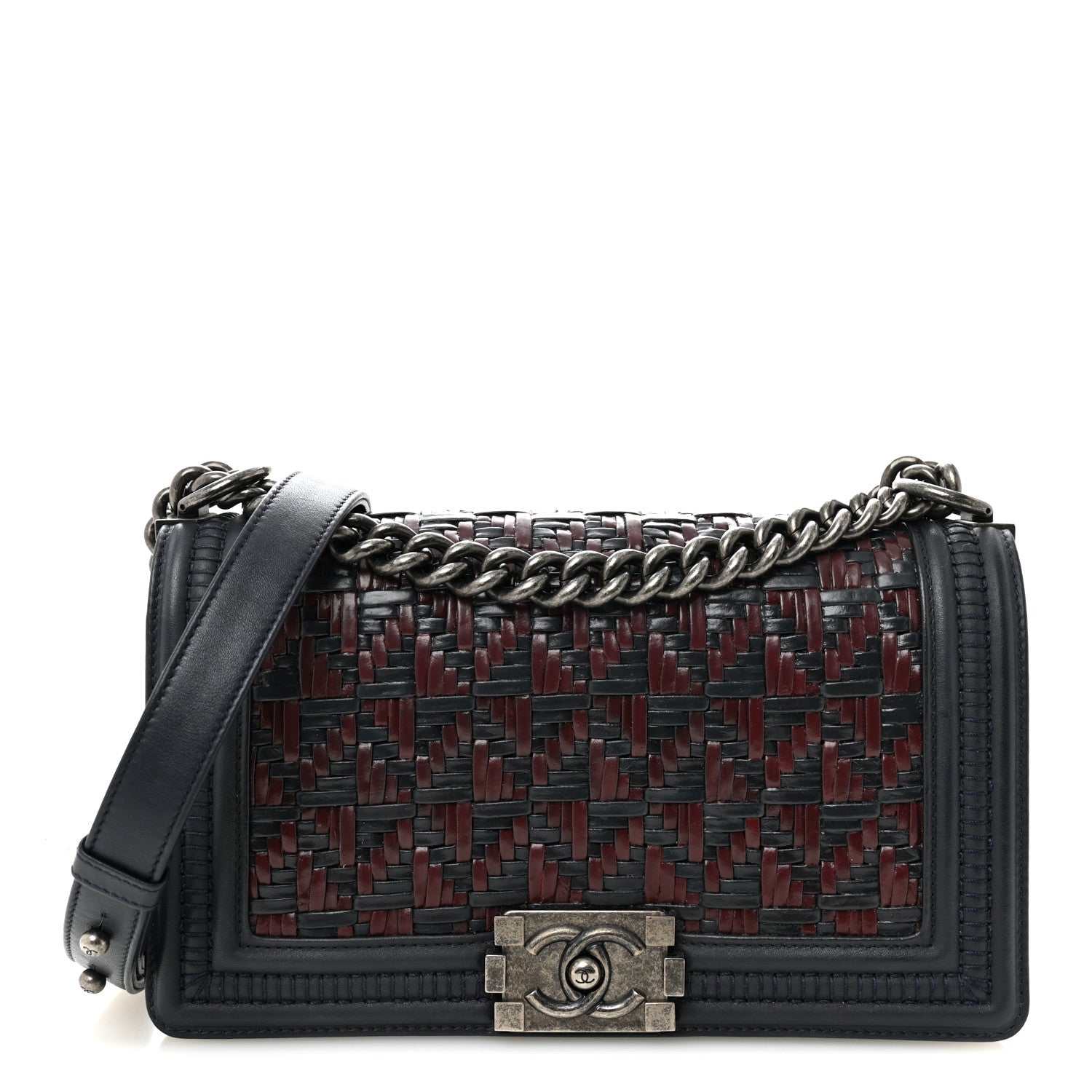 Chanel Calfskin Woven Medium Boy Flap Blue Burgundy 1 of 10