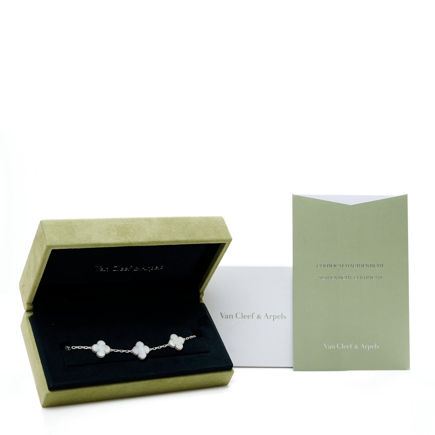 18K White Gold Mother of Pearl 5 Motifs Vintage Alhambra Bracelet