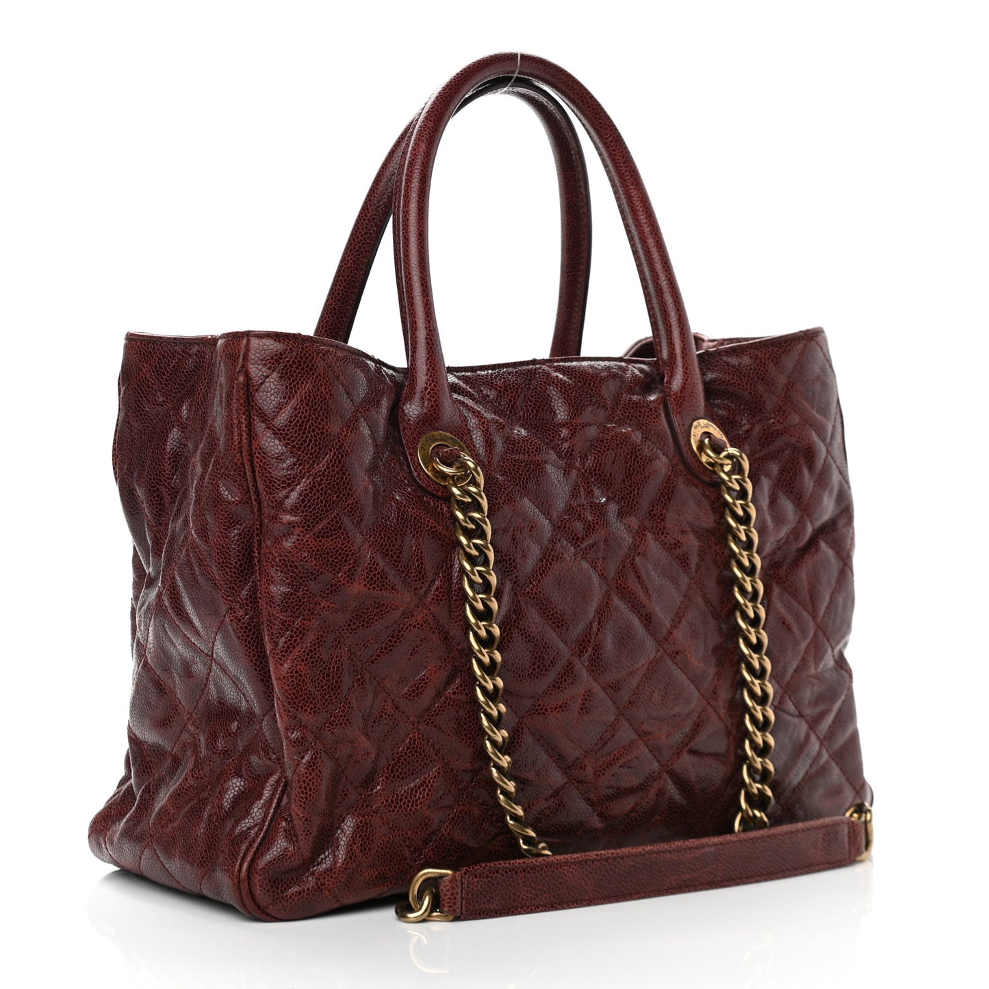 Glazed Caviar Quilted Small Shiva Tote Burgundy