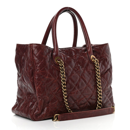 Chanel Glazed Caviar Quilted Small Shiva Tote Burgundy 3 of 10