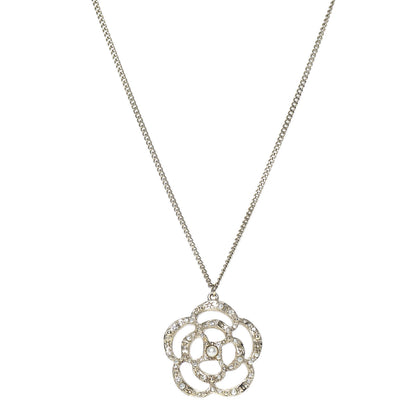 Chanel Pearl Crystal Large Camellia Pendant Necklace Light Gold 1 of 6