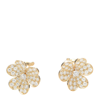 Van Cleef & Arpels 18K Yellow Gold Diamond Small Frivole Pave Earrings 1 of 6