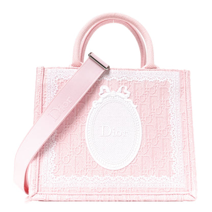 Christian Dior Cotton Toile De Jouy Oblique Embroidered Dior Medaillon Small Book Tote With Strap Soupir Pink White 1 of 10