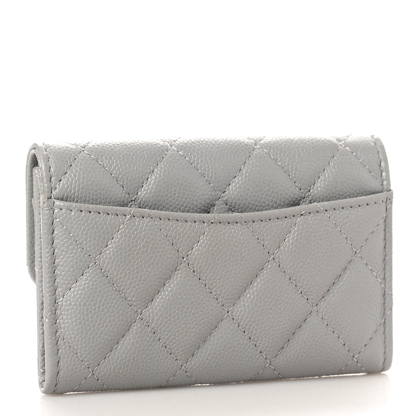 Caviar Quilted Flap Card Holder Wallet Grey
