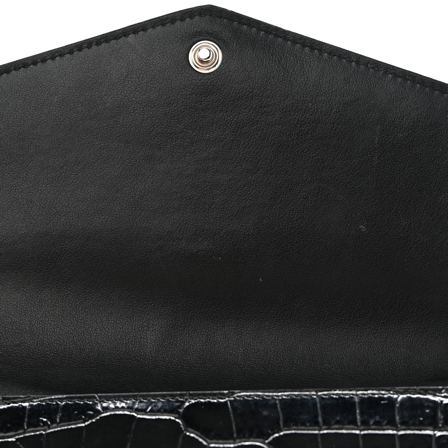 Saint Laurent Calfskin Crocodile Embossed Monogram Uptown Chain Wallet Black 12 of 14