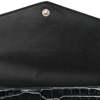 Saint Laurent Calfskin Crocodile Embossed Monogram Uptown Chain Wallet Black 12 of 14