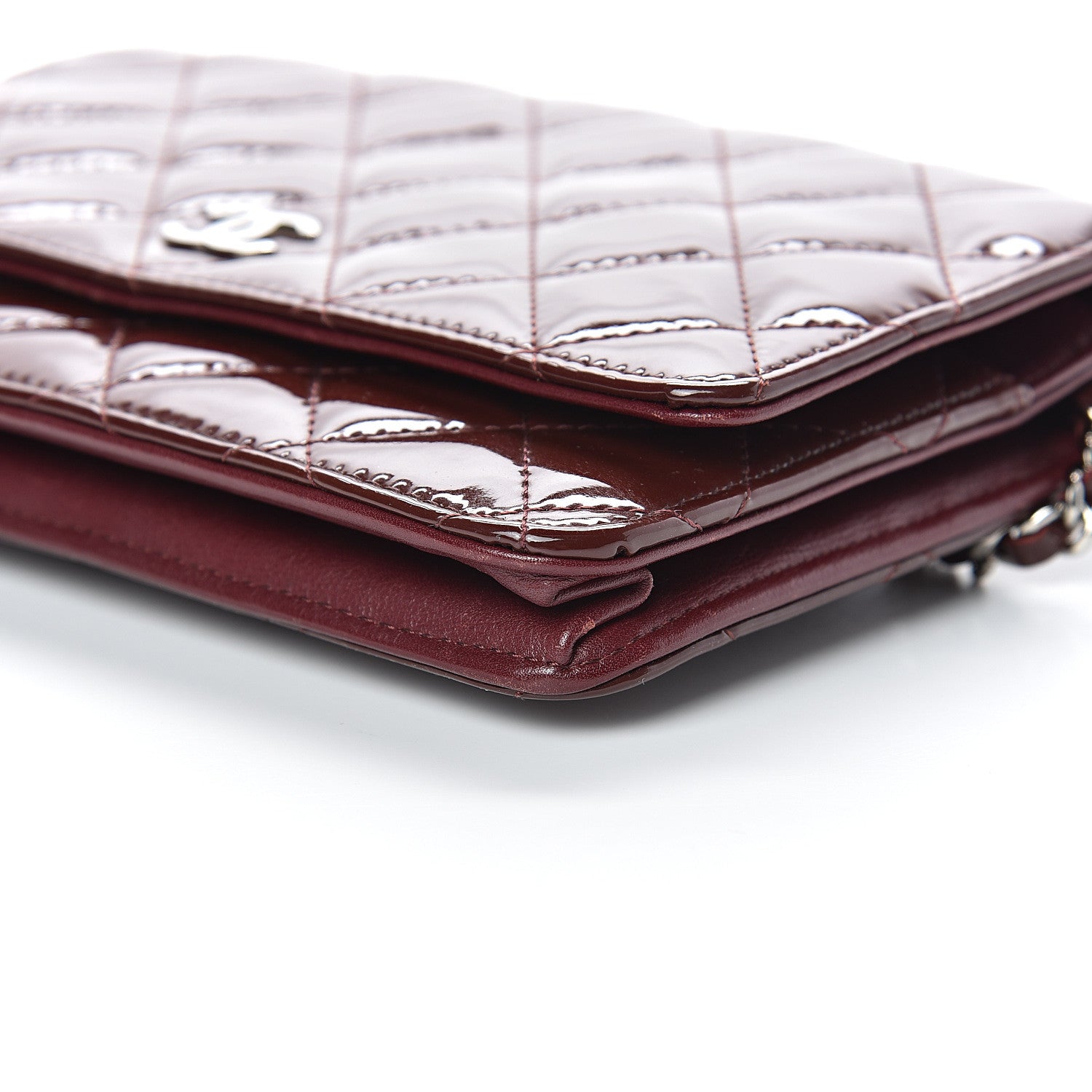 Chanel Patent Quilted Wallet On Chain WOC Burgundy 11 of 18
