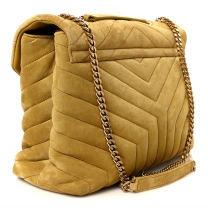 Saint Laurent Suede Y Quilted Monogram Medium Loulou Chain Satchel Chartreuse 3 of 11