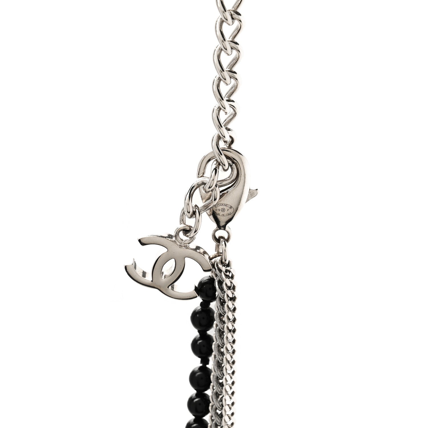 Chanel Metal Crystal Baguette Beaded CC Multi Strand Long Necklace Silver Black 5 of 6