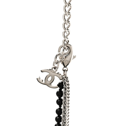 Chanel Metal Crystal Baguette Beaded CC Multi Strand Long Necklace Silver Black 5 of 6