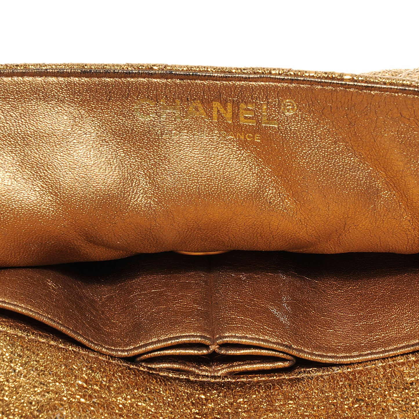Crackled Quilted East West Flap Metallic Gold