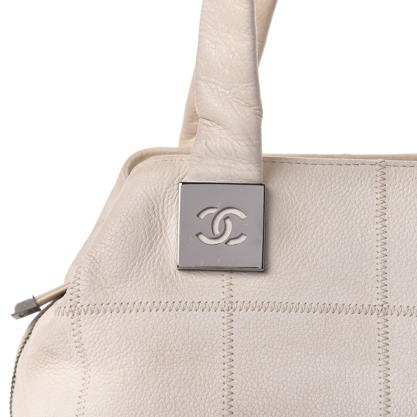Caviar Square Stitched Large Tote White