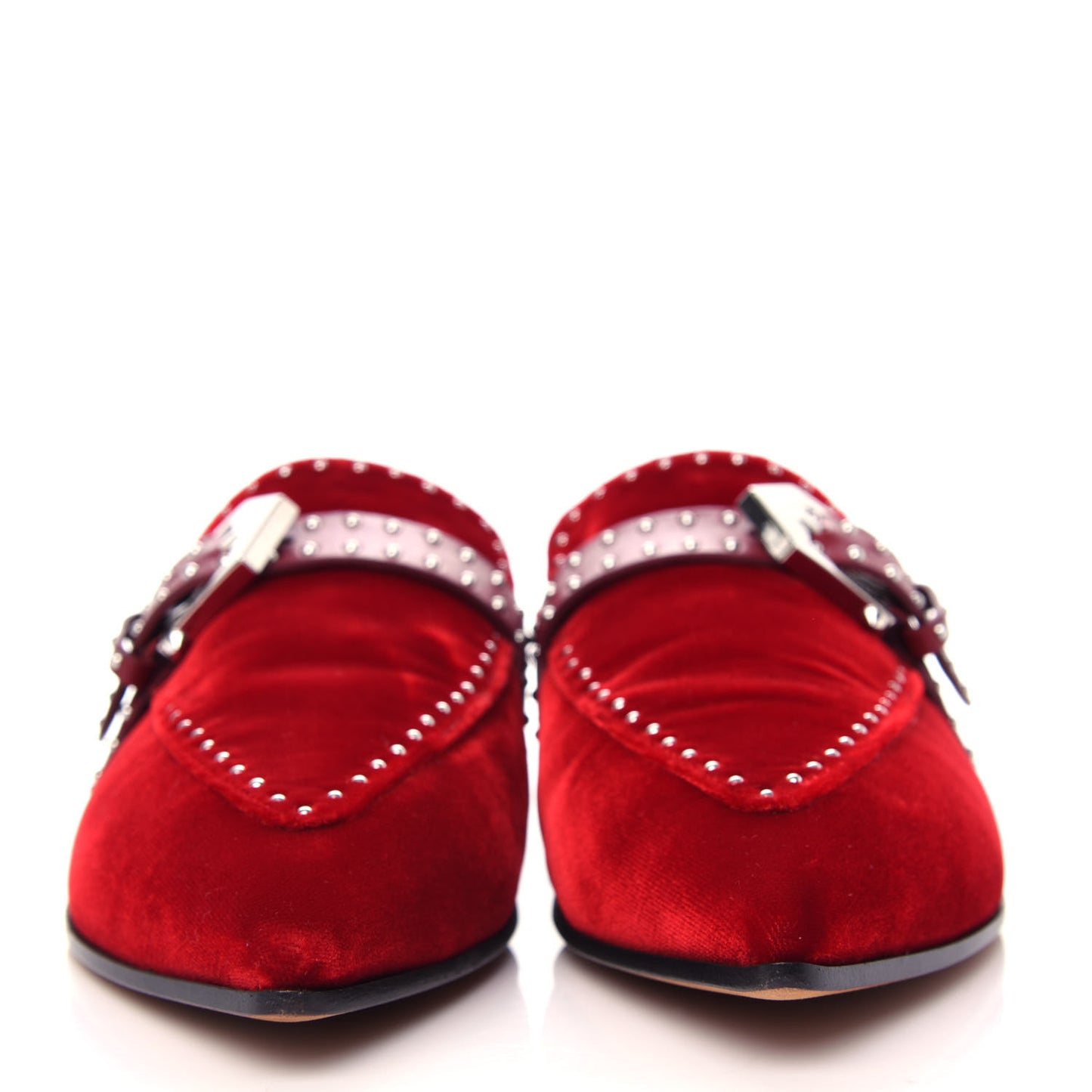 Velvet Studded Elegant Loafer Mule 39 Rouge Fonce