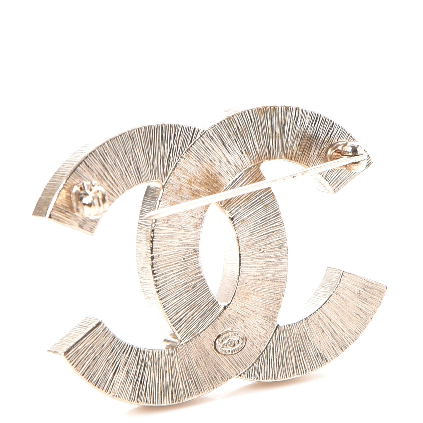 Metal Quilted CC Brooch Silver Gold