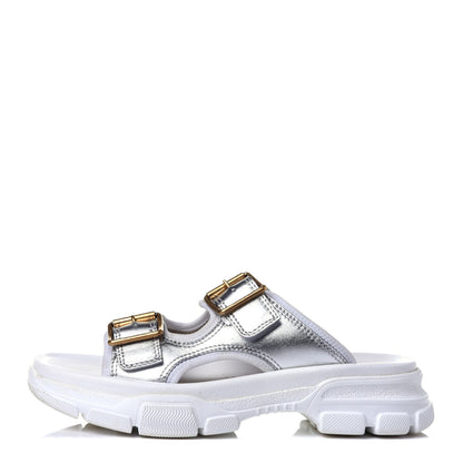 Gucci Metallic Nappa Aguru Slide Sandals 39.5 Argent Great White 1 of 10