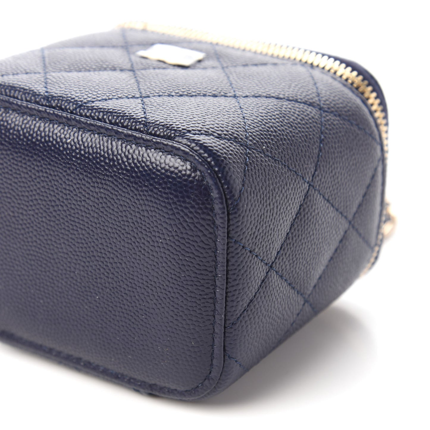 Caviar Quilted Mini Vanity Case With Chain Navy Blue