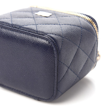 Chanel Caviar Quilted Mini Vanity Case With Chain Navy Blue 7 of 11