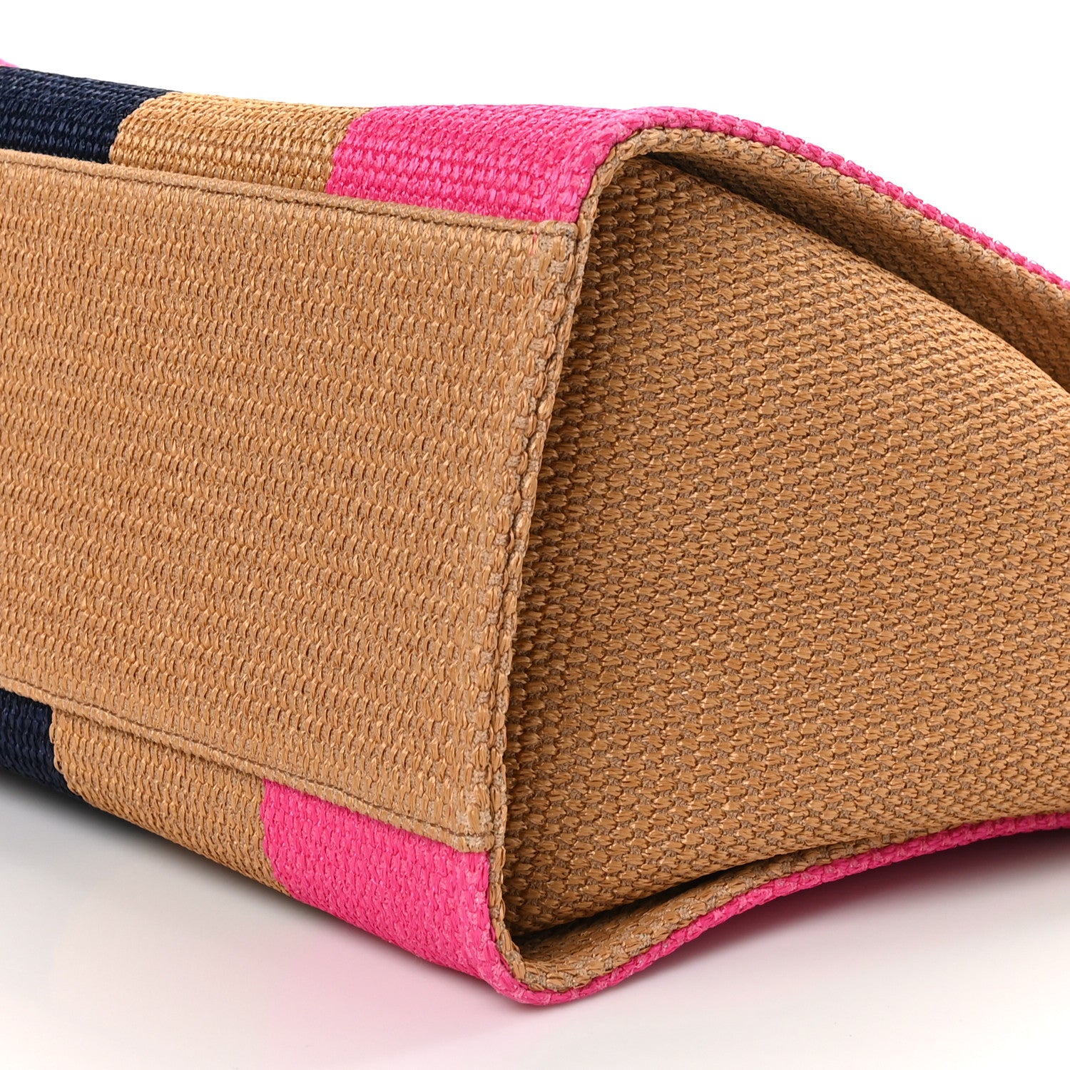 Chanel Straw Raffia Calfskin Striped Medium Deauville Tote Dark Beige Fuchsia Navy Blue 10 of 11