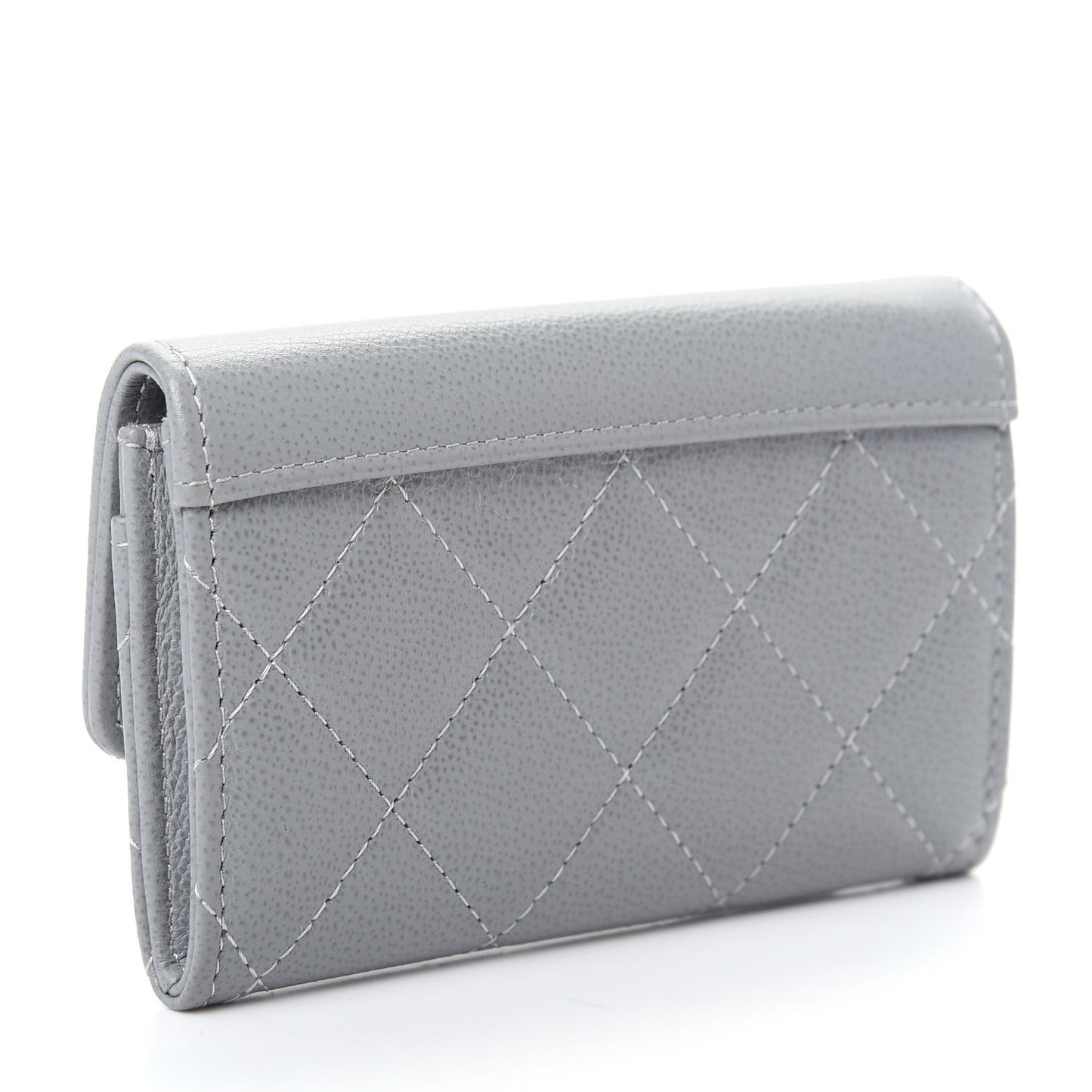 Grained Calfskin Quilted CC Box Flap Card Holder Grey