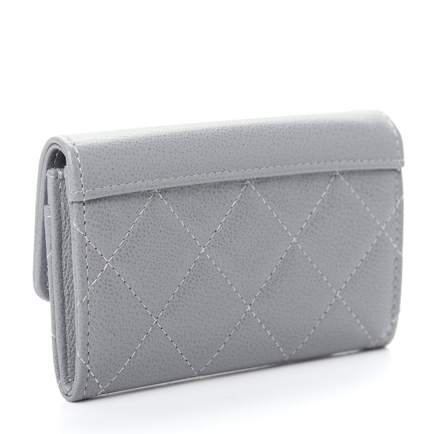 Chanel Grained Calfskin Quilted CC Box Flap Card Holder Grey 3 of 9
