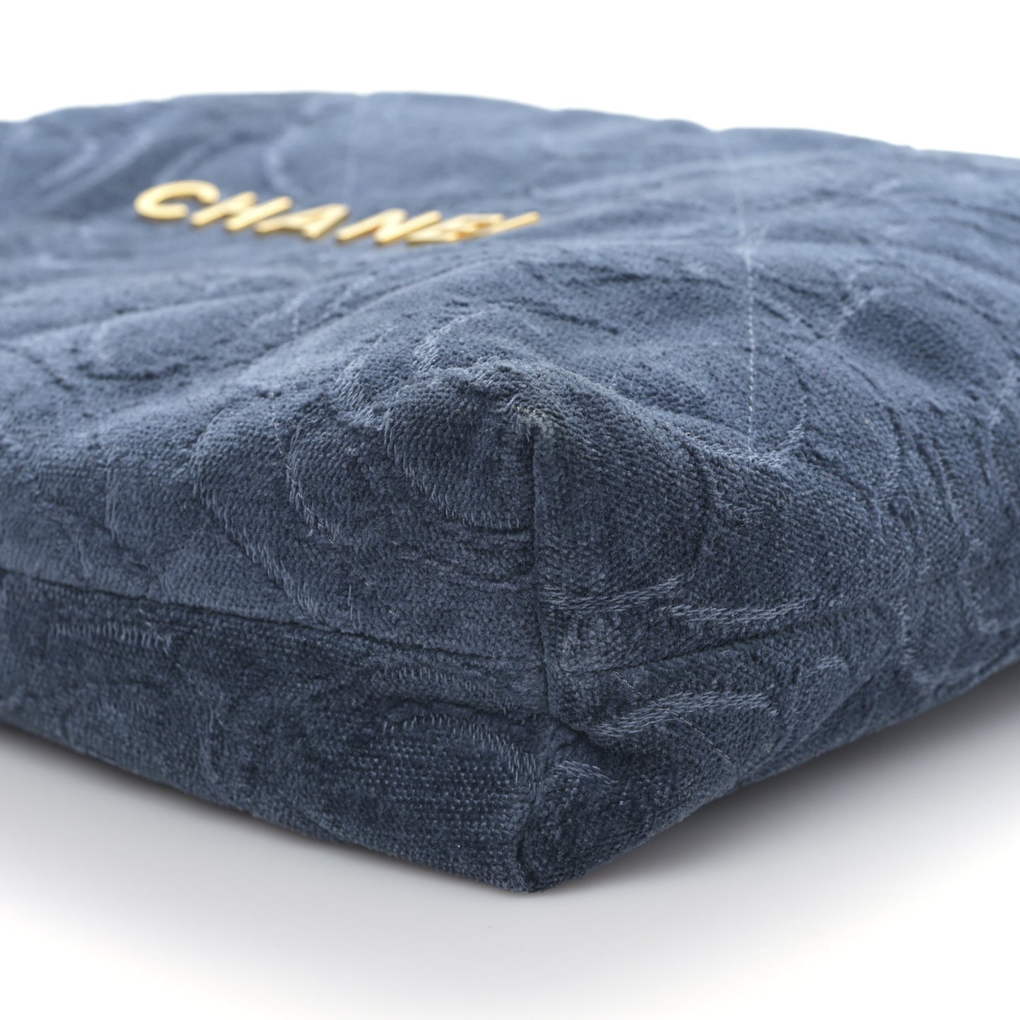 Velvet Camellia Quilted Small Chanel 22 Dark Blue