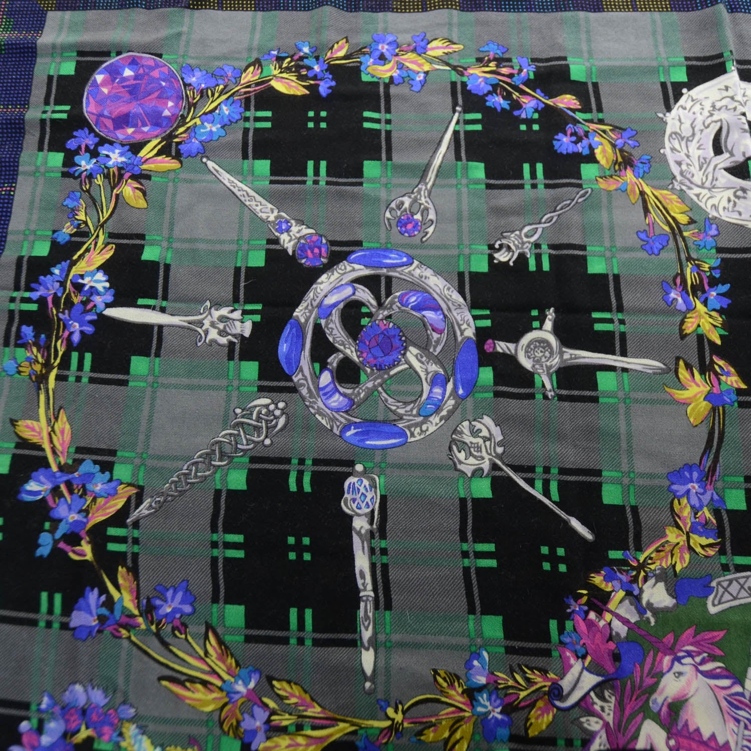 Hermes Cashmere Silk Fleurs d Ecosse Shawl Scarf 140 5 of 9