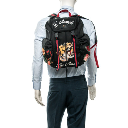 Gucci Nylon L'Aveugle Par Amour Embroidered Double Buckle Backpack Black 2 of 7