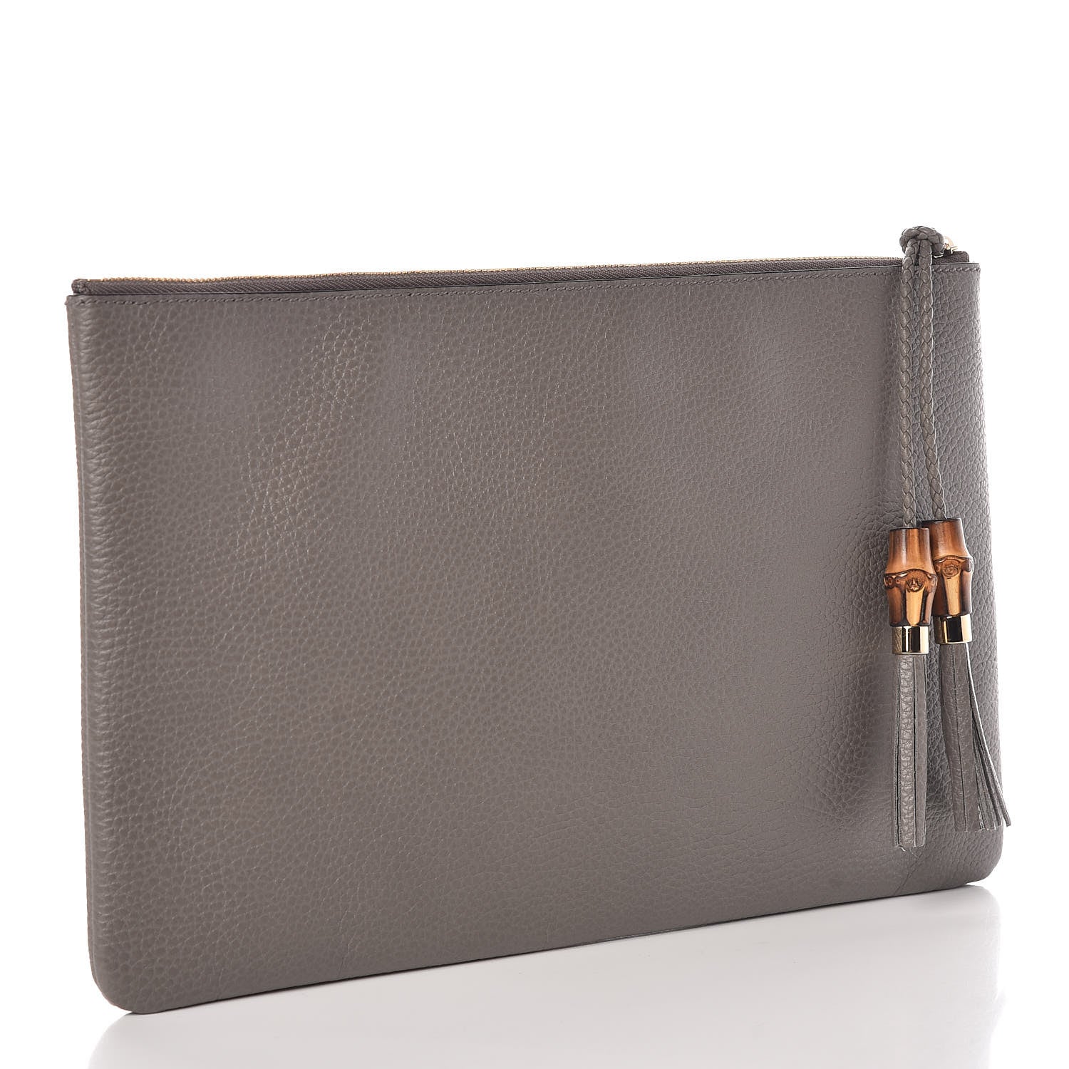 Gucci Calfskin Large Bamboo Clutch Grey 3 of 7