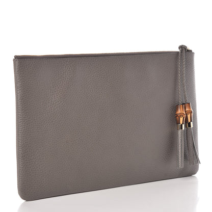 Gucci Calfskin Large Bamboo Clutch Grey 3 of 7