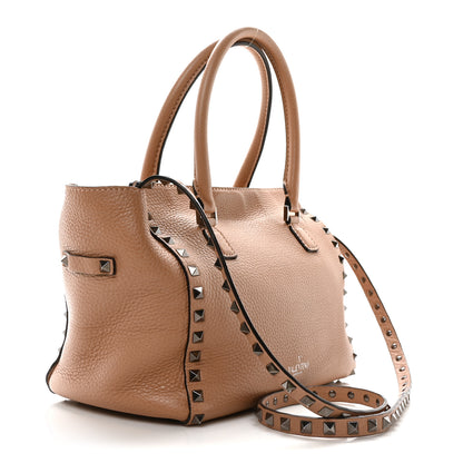 Valentino Garavani Pebbled Calfskin Small Rockstud Double Handle Tote Soft Noisette 3 of 9