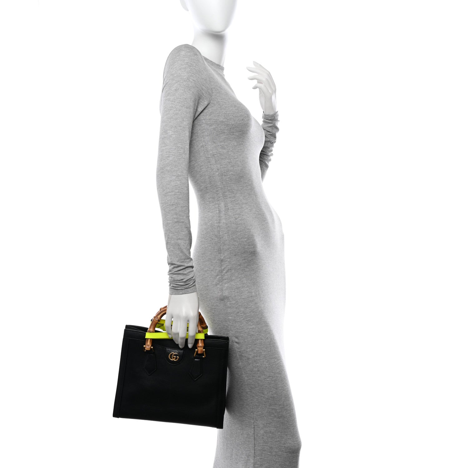 Gucci Calfskin Small Diana Tote Bag Black Yellow Fluo 2 of 15