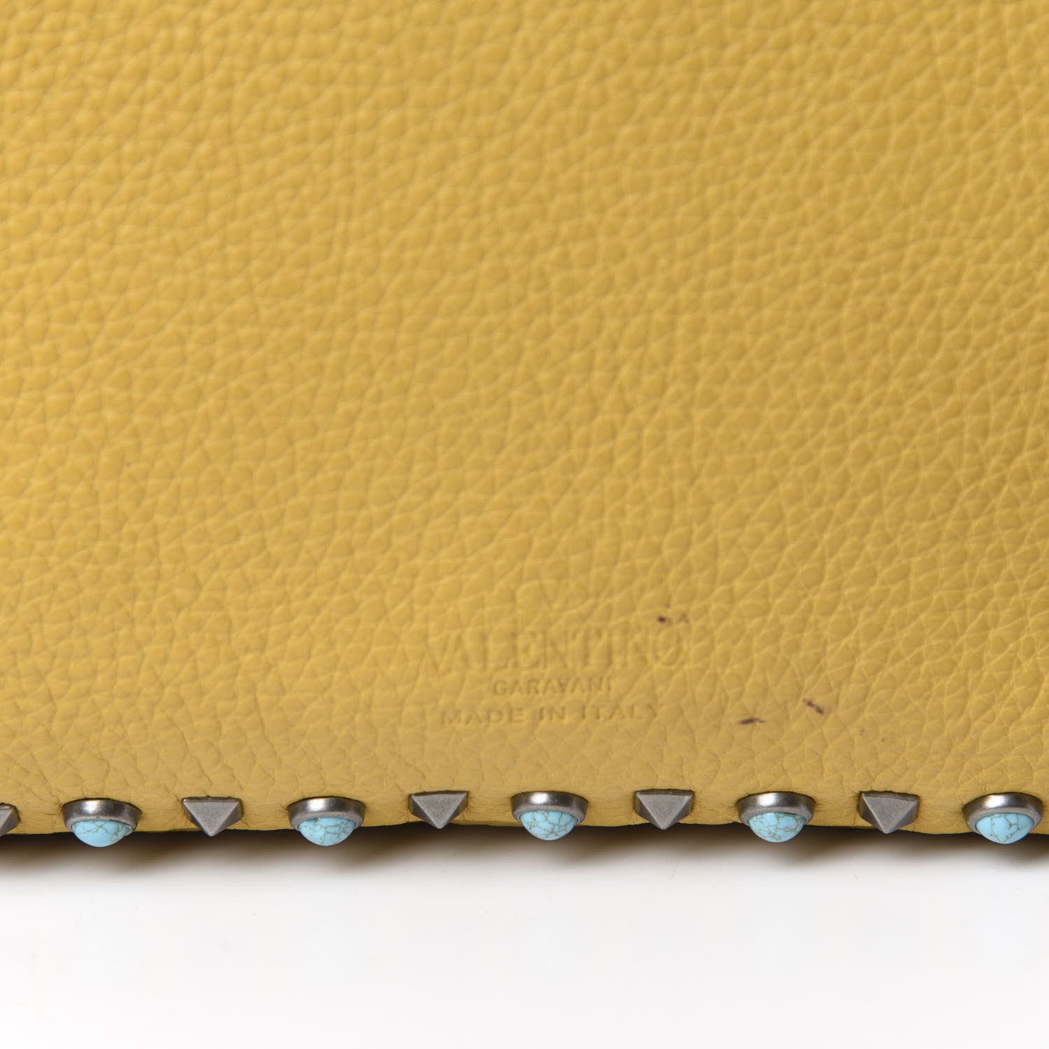 Valentino Garavani Stampa Alce Calfskin Medium Guitar Strap Rockstud Rolling Reversible Tote Wine Yellow 18 of 18