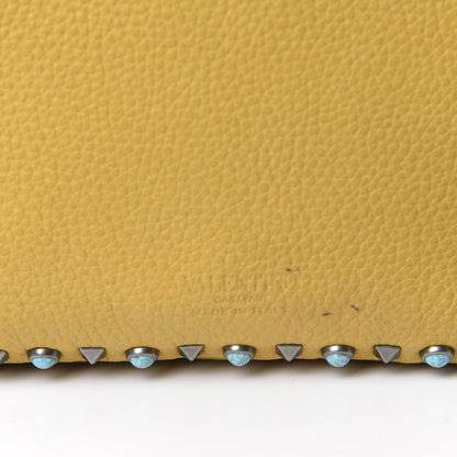 Valentino Garavani Stampa Alce Calfskin Medium Guitar Strap Rockstud Rolling Reversible Tote Wine Yellow 18 of 18