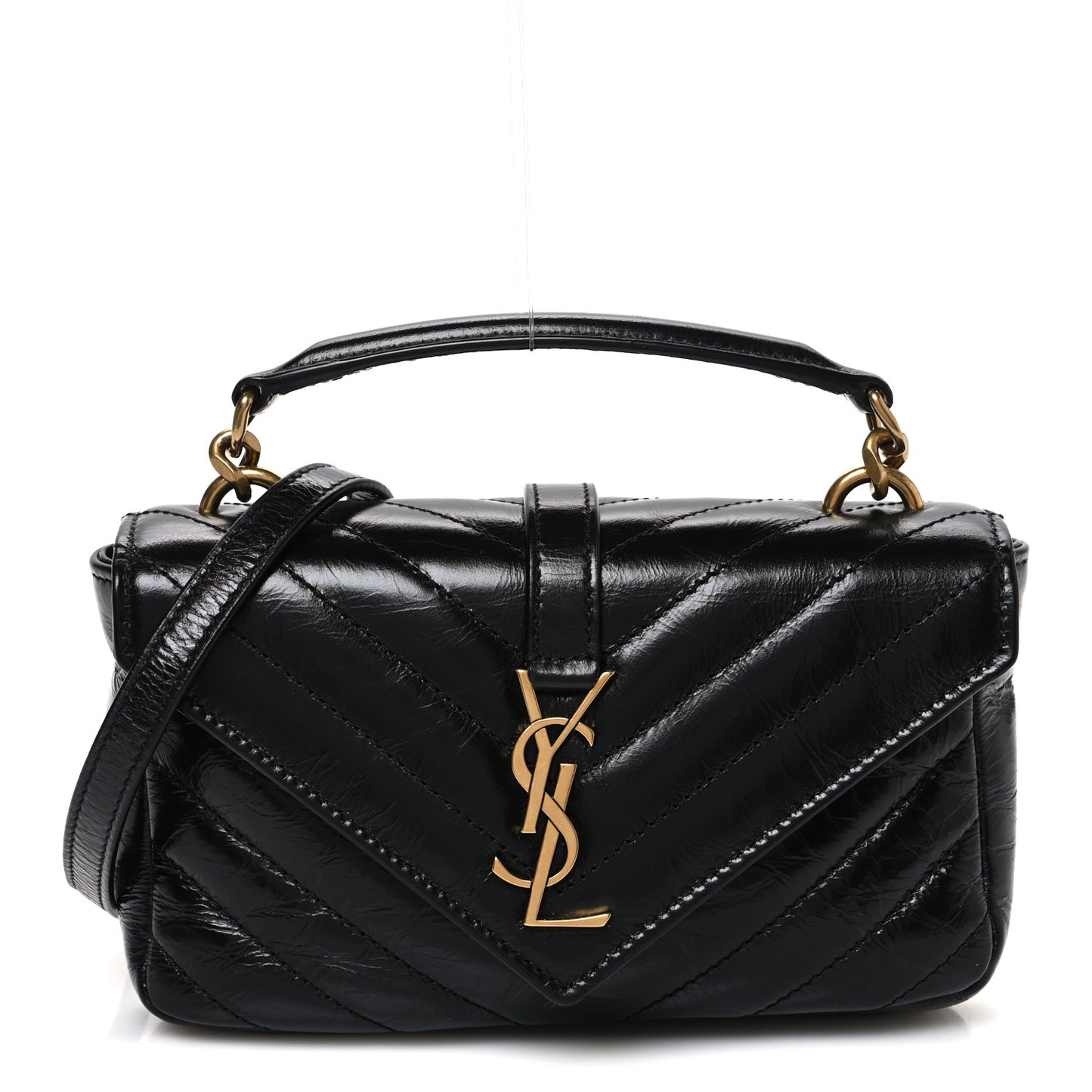 Shiny Calfskin Matelasse Chevron Monogram Mini College Bag Black