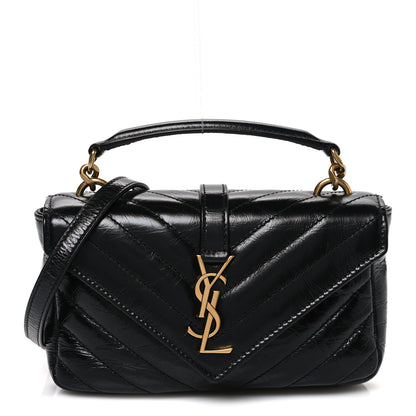 Saint Laurent Shiny Calfskin Matelasse Chevron Monogram Mini College Bag Black 1 of 10