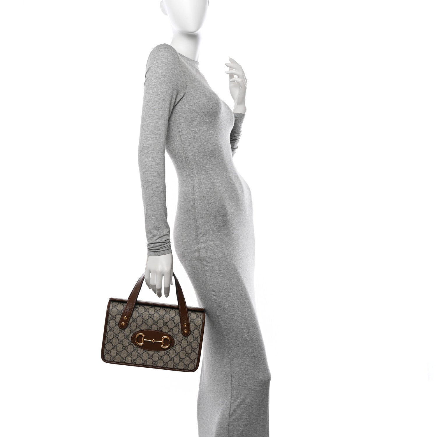 Gucci GG Supreme Monogram Azalea Calfskin Small Horsebit 1955 Foldover Top Handle Bag Beige Ebony Brown Sugar 2 of 10