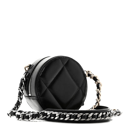 Chanel Shiny Goatskin Quilted Chanel 19 Round Clutch With Chain Black 3 of 11