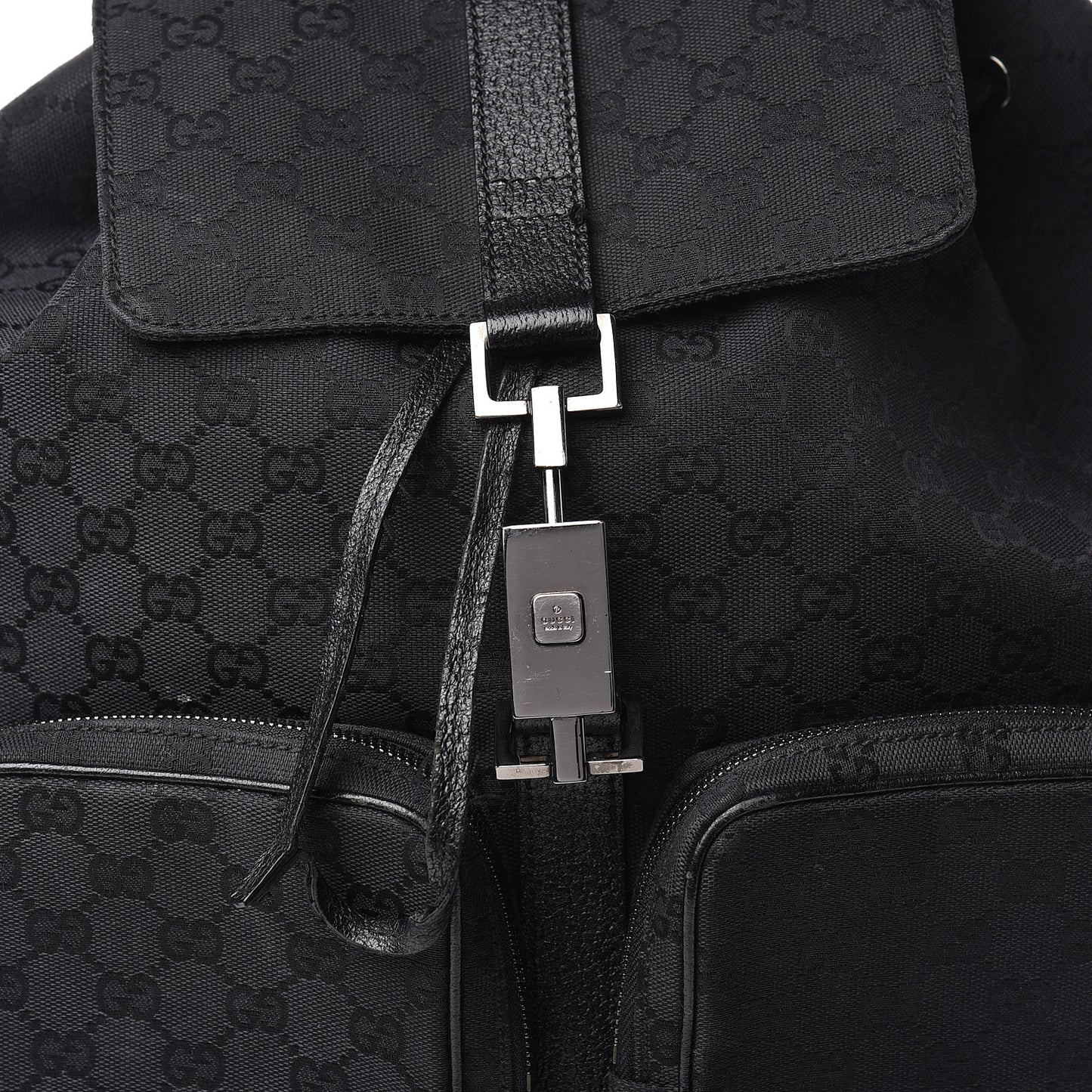 GG Monogram Single Buckle Backpack Black