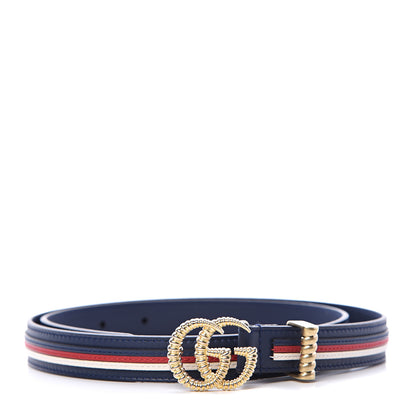 Gucci Calfskin Sylvie Stripe Torchon Double G 20mm Belt 80 32 Maritime Hibiscus Red Mystic White 1 of 4