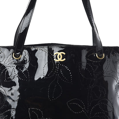 Chanel Patent Perforated Camellia Tote Black 7 of 9
