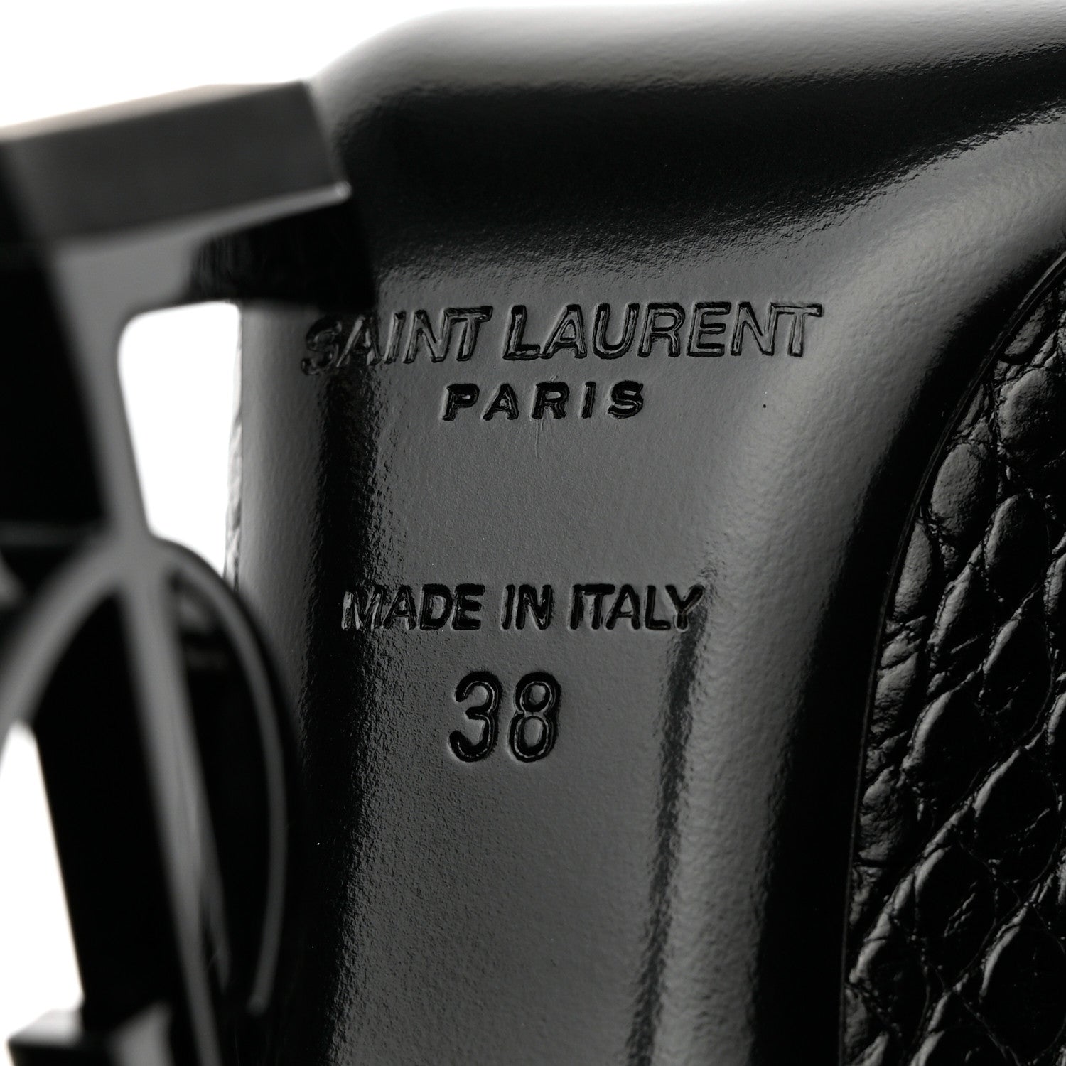 Saint Laurent Calfskin Crocodile Embossed Opyum 110 Pumps 38 Black 10 of 11