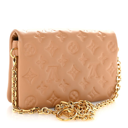 Louis Vuitton Lambskin Embossed Monogram Pochette Coussin Camel 3 of 11