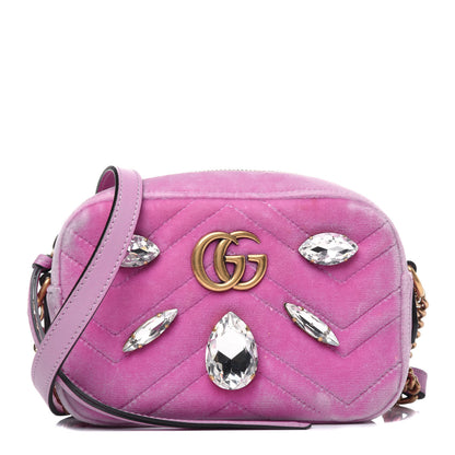 Gucci Velvet Matelasse Marquise Crystals Mini GG Marmont Chain Shoulder Bag Malva 1 of 14