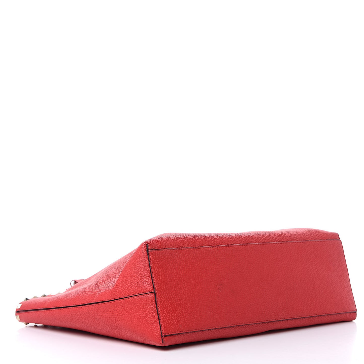 Grained Calfskin Rockstud Shoulder Tote Rouge Pur