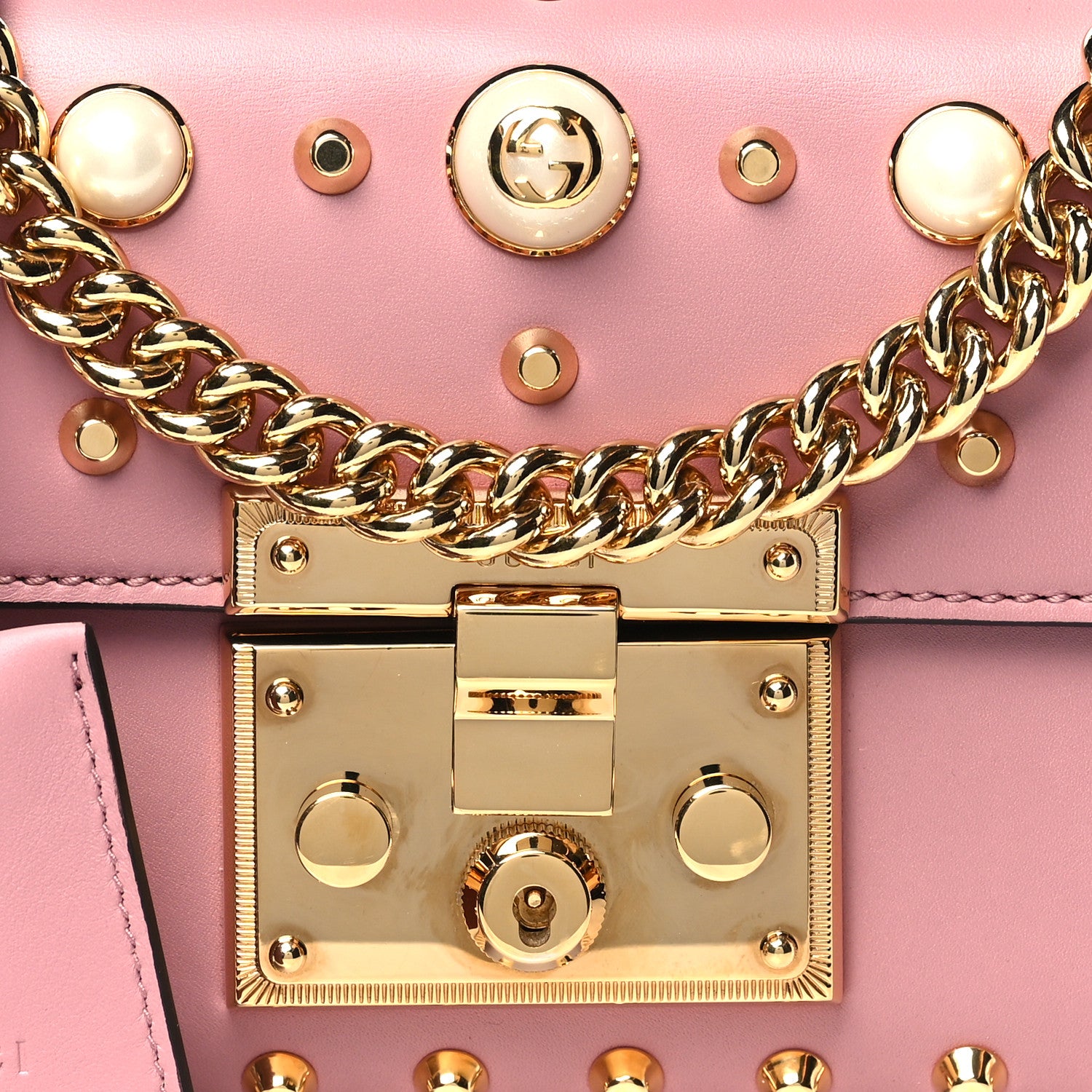 Gucci Calfskin Studded Small Padlock Shoulder Bag Carmine Rose 8 of 13